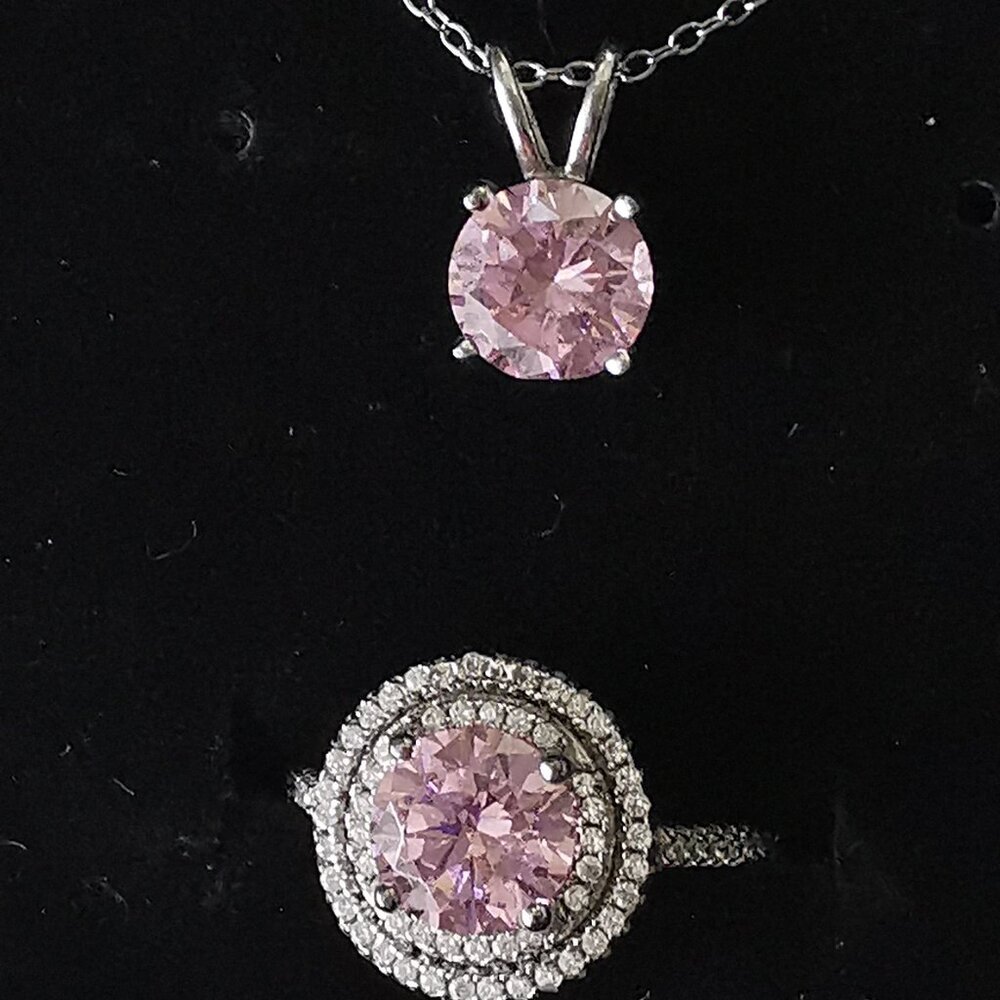 Pink Crystal Ring and Necklace Set - 925- size 7 1/4.
